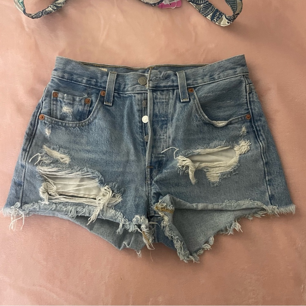Levi's Light Blue Distressed Jean Shorts